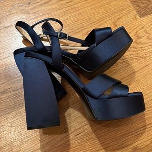 Zara Navy Blue Platform Block Heel